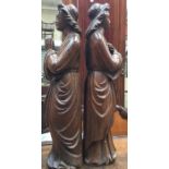 Two 18th century or earlier, European wood carvings of women in prayer and contemplation, approx