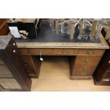 A Victorian oak twin pedestal leather inlay writing desk (a/f)