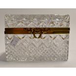 Moulded glass casket with gilt metal fittings.  Height 12.5cm approx, width 16.5cm approx, depth