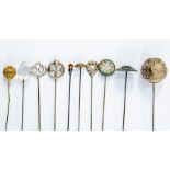 Hat pins- A collection of ten vintage hat pins to include a Charles Horner silver scroll top