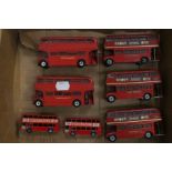 Dinky and Corgi diecast buses; three Corgi 468 Routemaster; two Dinky 289 Routemaster; two