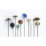 Hat pins- A collection of ten hat pins comprising a Charles Horner silver pins including a heart