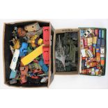 Diecast: A collection of assorted playworn, diecast vehicles, including Dinky Military, Corgi,