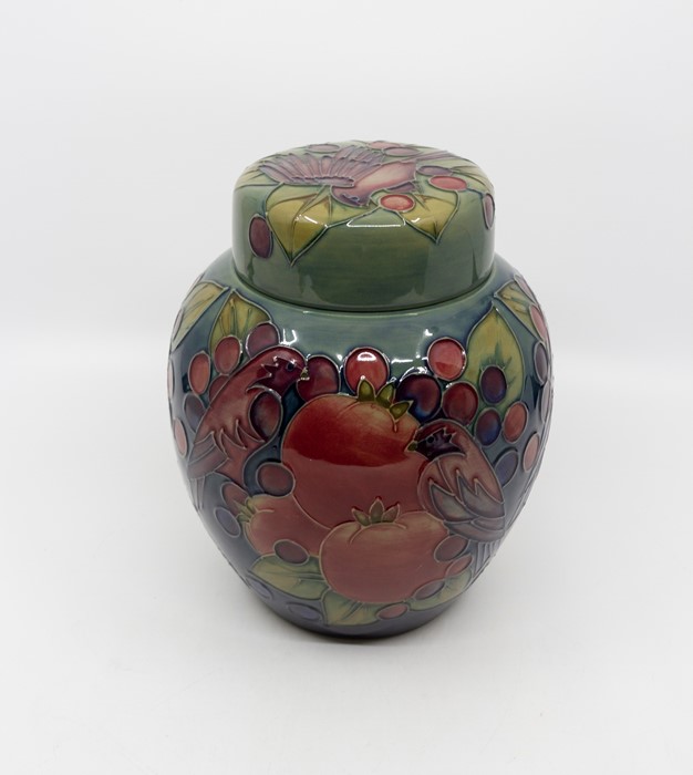 Moorcroft Finches Blue ginger jar, designed by Sally Tuffin, special edition, marked and signed to