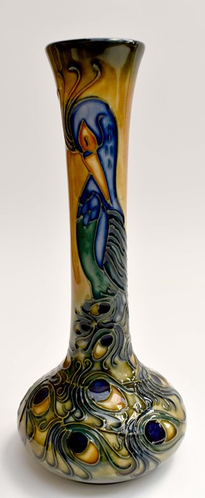 A Moorcroft Phoenix Bird pattern vase, by Rachel Bishop, of squat form with elongated slender