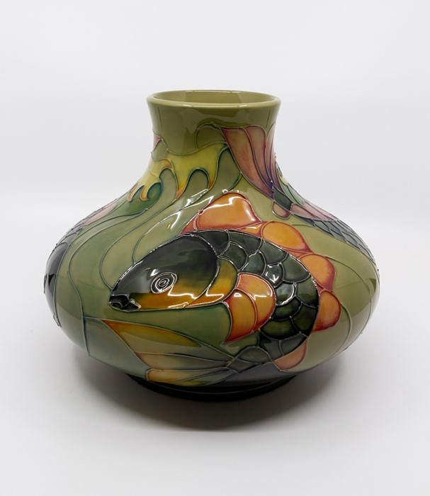 Moorcroft Carp pattern ovoid vase, by Sally Tuffin, shape 32/10, approx 22 cms tall, impressed marks