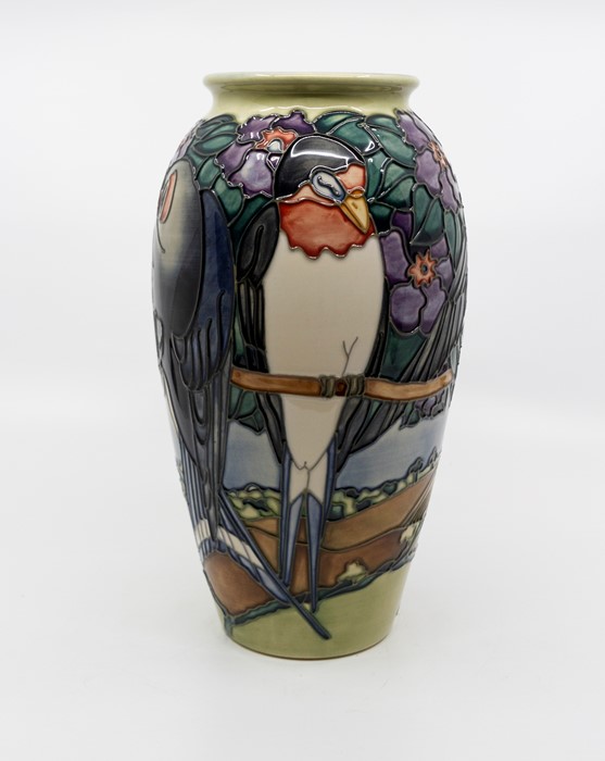 Moorcroft Swallow pattern ovoid shaped vase, limited edition 318/500 circa 1997, signed, dated and