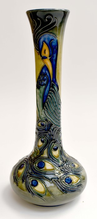 A Moorcroft Phoenix Bird pattern vase, by Rachel Bishop, of squat form with elongated slender