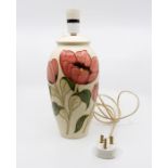 Moorcroft Pink Tulip on ivory lamp base, circa 1987, approx 23 cms tall with fittings, impressed