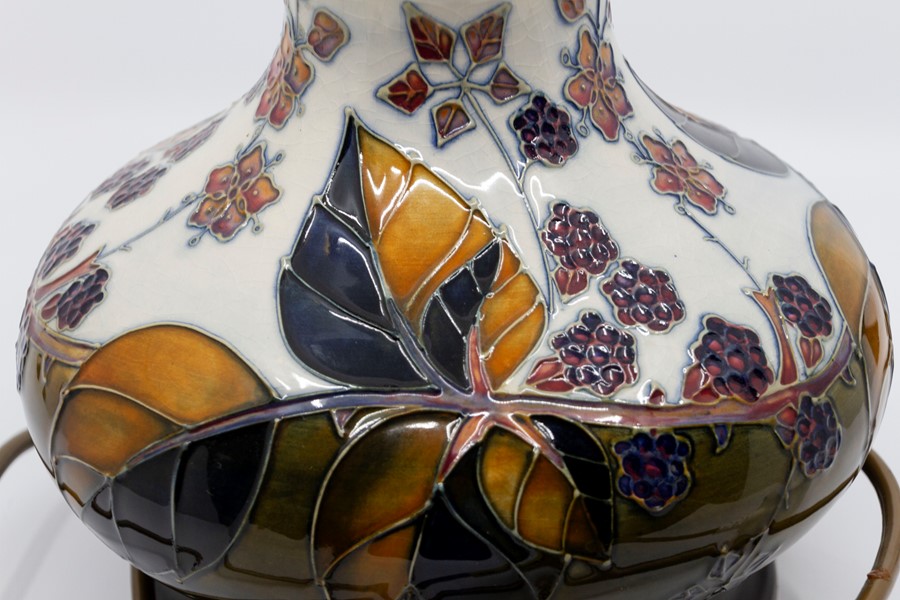 Moorcroft Bramble pattern lamp base, approx 27 cms including fittings Crazed all over, otherwise - Image 3 of 4