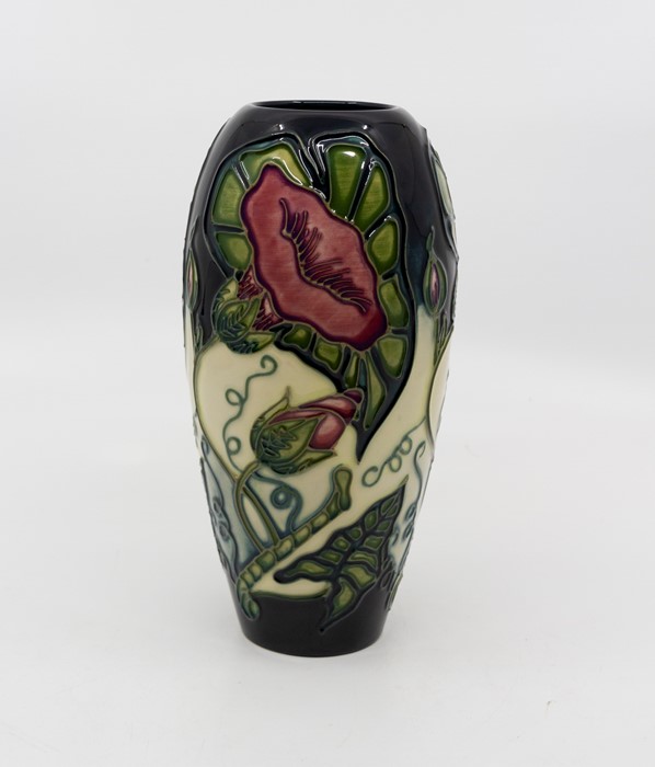 Moorcroft Convolvulus pattern slender ovoid form vase, circa 1998, signed and marked to base, approx