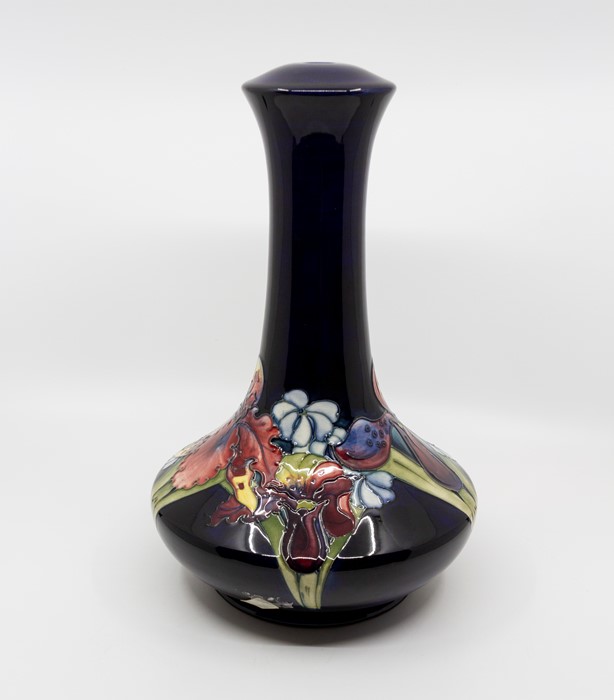 Moorcroft Orchid pattern lamp base, squat body with long slender neck, circa 1948, signed and marked - Image 2 of 3