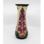 Moorcroft Foxglove vase of waisted form, signed and marked to base, circa 1993, approx 31 cms tall