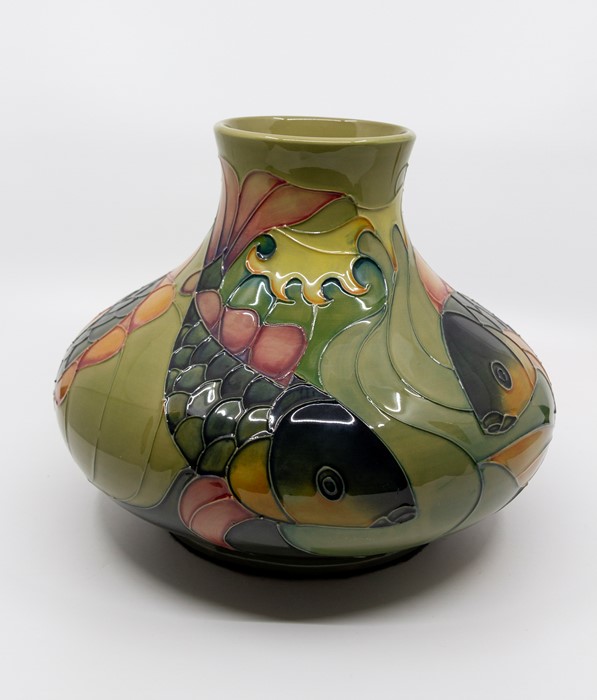 Moorcroft Carp pattern ovoid vase, by Sally Tuffin, shape 32/10, approx 22 cms tall, impressed marks - Image 3 of 5