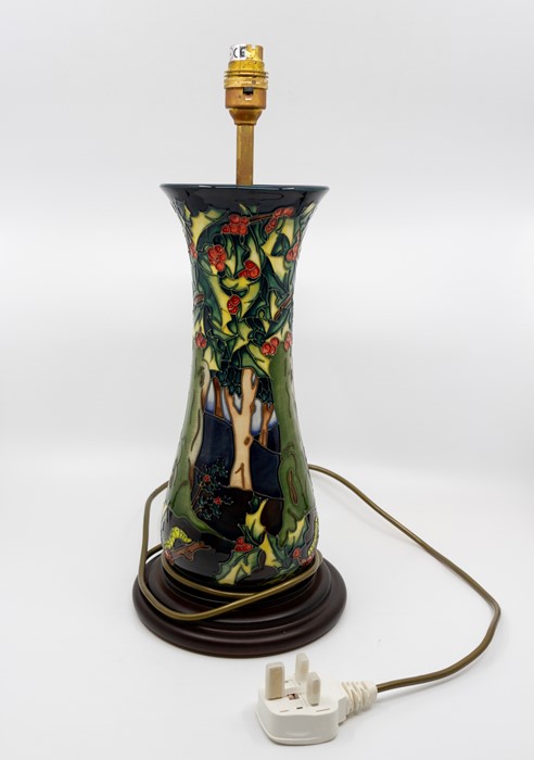 Moorcroft Holly Hatch pattern table lamp, approx 44 cms tall including fittings, numbered to base