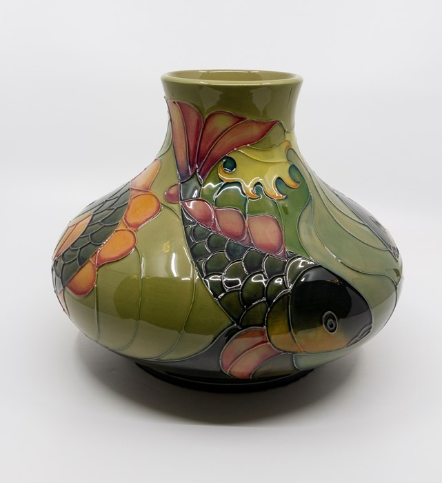 Moorcroft Carp pattern ovoid vase, by Sally Tuffin, shape 32/10, approx 22 cms tall, impressed marks - Image 2 of 5