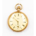 A Smith's 9ct gold open faced pocket watch, Roman numerals, subsidiary seconds dial, case approx 5cm