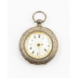 An Edwardian silver open faced pocket watch enamel dial, numerals and gold tone decoration, dial