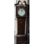 Early 19th century round face longcase clock, John Wainwright of Nottingham with painted enamelled