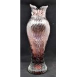 Tall glass vase, embellished owl design and purple in colour