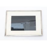 A silver photograph frame, engine turned decoration, approx 20cm x 15cm, wood back, approx