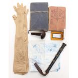 A pair of silk gloves, Tip Staff / Priest Bakelite daring mushroom, a 1937 large neckerchief