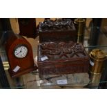 Indian wooden cigar box c. 1945 along with early 20th Century clock and brass items