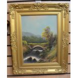 W. Collins: A pair of oils on boards depicting waterfalls with hillside background, each fitted with
