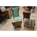 Early 18th century Georgian mahogany Canterbury with single drawer, small drop leaf table and sewing