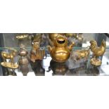 Quirky moneybox (bronze), weights, figures etc (6)