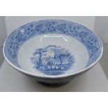 A large and impressive nineteenth century footed blue and white transfer printed punch bowl, circa