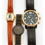 A Bulova rolled gold wristwatch; a Fossil and Tissot watch (3)