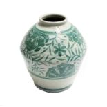 Large Poole pottery ovoid body vase, decorated with green foliage, 28 cm tall, marked to base,