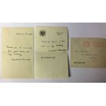 Two thank you letters from the Office of the Prime Minister with facsimile Winston Churchill