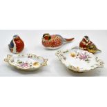 Three Royal Crown Derby paperweights (seconds); and two posy dishes