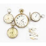 A collection of four Gentleman's Pocket Watches. One larger type with 55mm face with white enamel