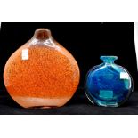 Two 20th Century flat glass vases, orange and blue ground