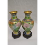 Pair of late 19th century blue and white Chinese vases and a pair of 20th century Cloisonné vases on