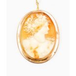 A 19th century cameo brooch, in a rose gold frame, unmarked assessed as approx 9ct, approx 5.5cm x