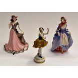 A Royal Doulton Suzette figure HN1577, a Coalport Sentiments My Love figure, plus a hand painted