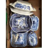 A mixed group of mainly 19th century blue and white transfer printed wares. To include: A part