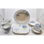 Shelley Iris pattern tea set comprising 6 cups, 4 saucers, 6 side plates, milk jug, sandwich