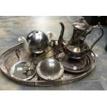 Collection of plated wares, teapots and trays