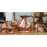 A collection of brass water jugs, bedpan and kettle 19th Century