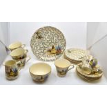 A 1950's transfer printed part tea set, by Morley Ware, each with a transfer scene depicting a