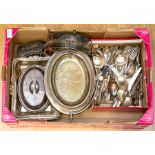 A collection of silver plated items, comprising breakfast serving dish with cover, two handled dish,
