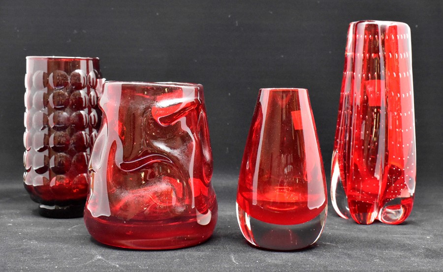 A collection of French 1960's art ruby glass and ruby Whitefriar's