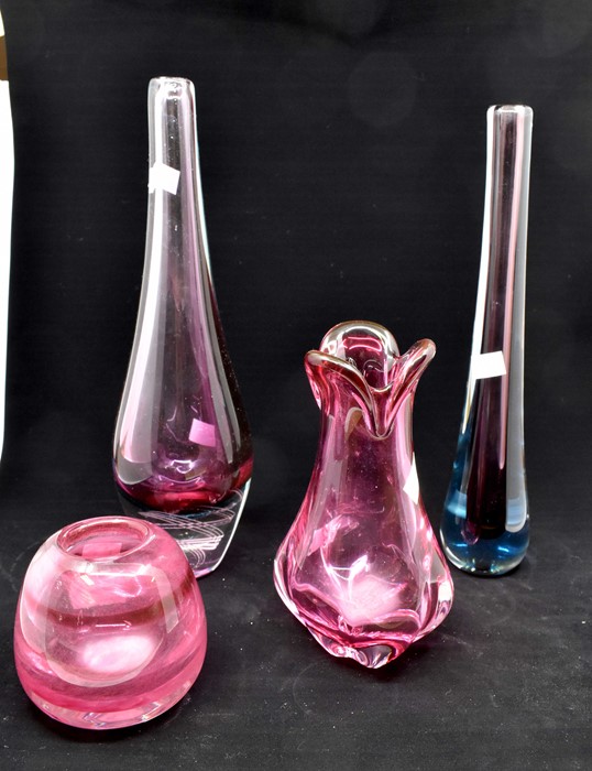 Three Murano vases, late 20th Century, with another pink glass