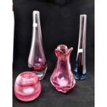 Three Murano vases, late 20th Century, with another pink glass
