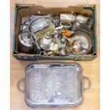 A collection of silver plate/EPNS/white metal including large two handled tray; teaware, condiments,
